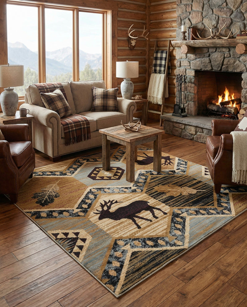 Frontier Trails Collection Area Rug -  Mesa Square Blue  lifestyle 39