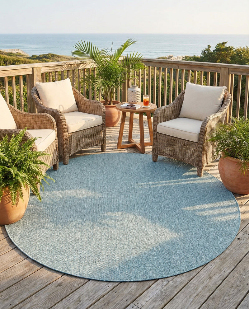 Seaside Serenity Collection Area Rug - Veranda (Aquamarine) Round Aquamarine  lifestyle 62