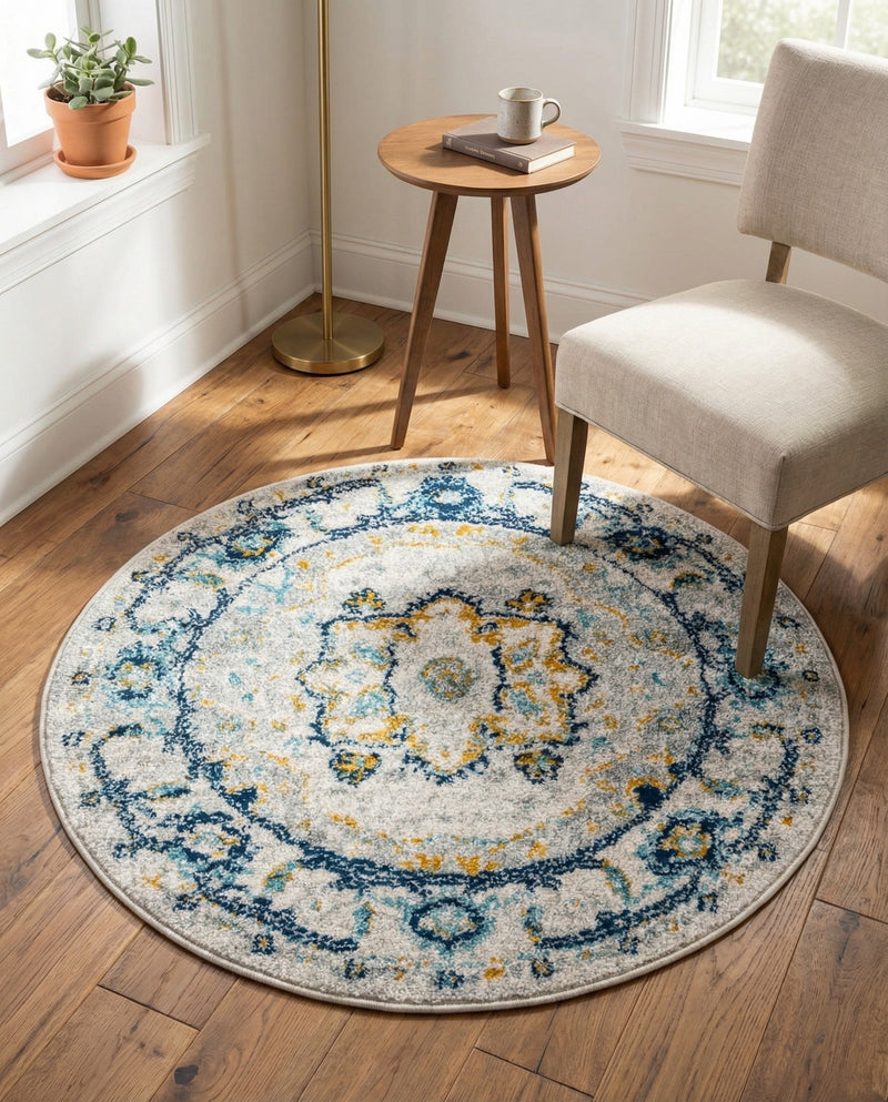 Parisian Elegance Collection Area Rug - Versailles (Gray) Round Gray  lifestyle 41