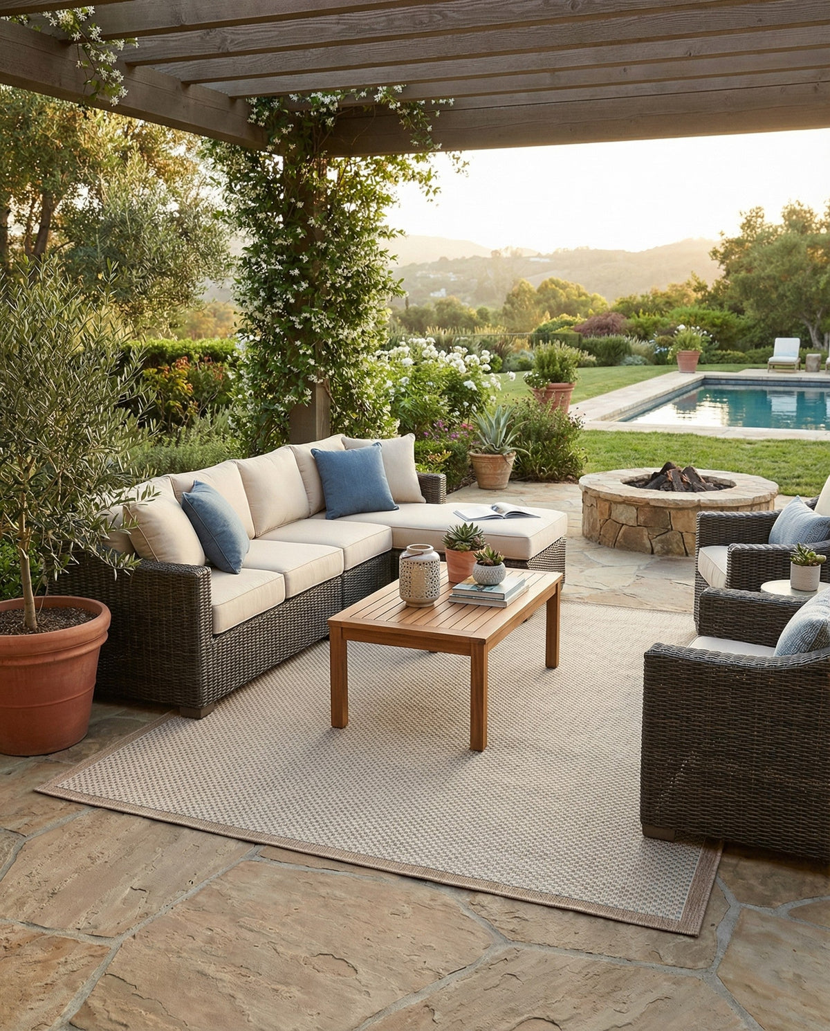Terrace Fringe Collection Area Rug - Patio Rectangle Beige  lifestyle 39