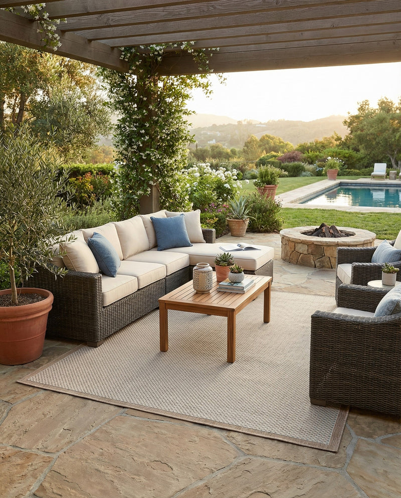 Terrace Fringe Collection Area Rug - Patio Rectangle Beige  lifestyle 39