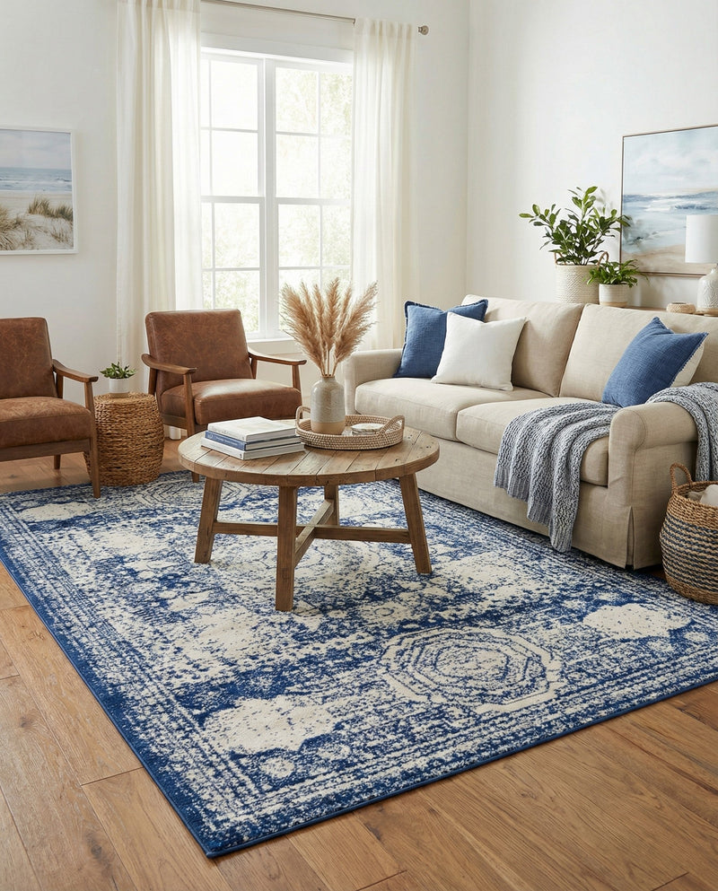 Dover Terrace Collection Area Rug -  Lagoon (Ivory and Blue) Rectangle Ivory and Blue  lifestyle 11