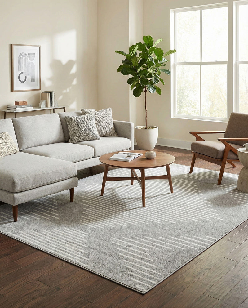 Seychelles Stripes Collection Area Rug - Mahe (Gray and Ivory) Rectangle Gray and Ivory  lifestyle 9