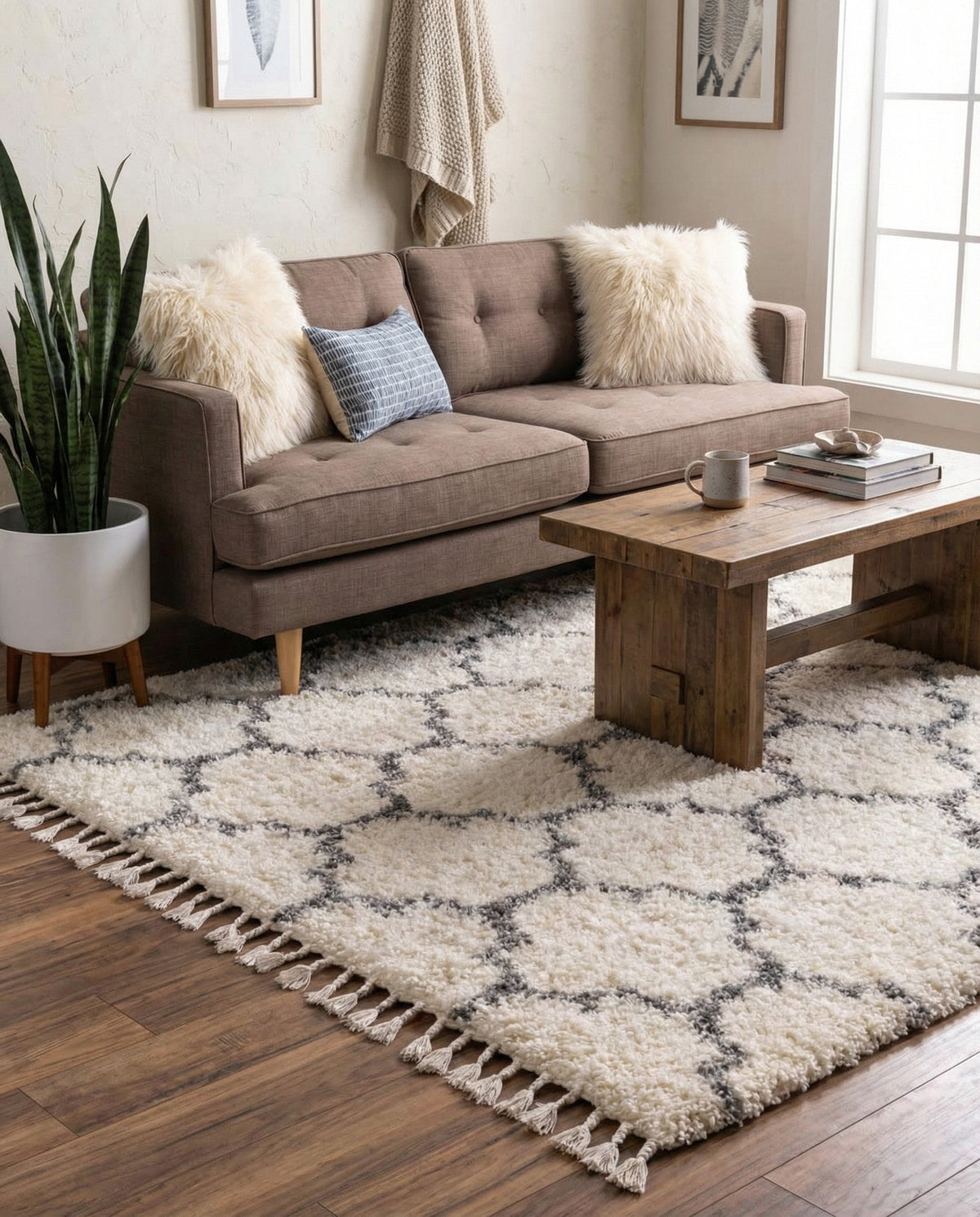 Cozy Cove Shag Collection Area Rug - Marina Square Ivory  lifestyle 163