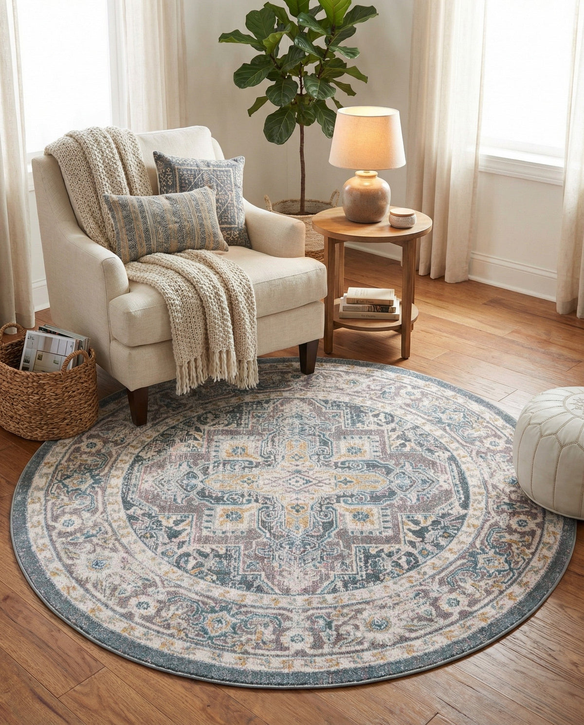 Caribbean Breeze Collection Area Rug -  Andros Round Gray  lifestyle 159