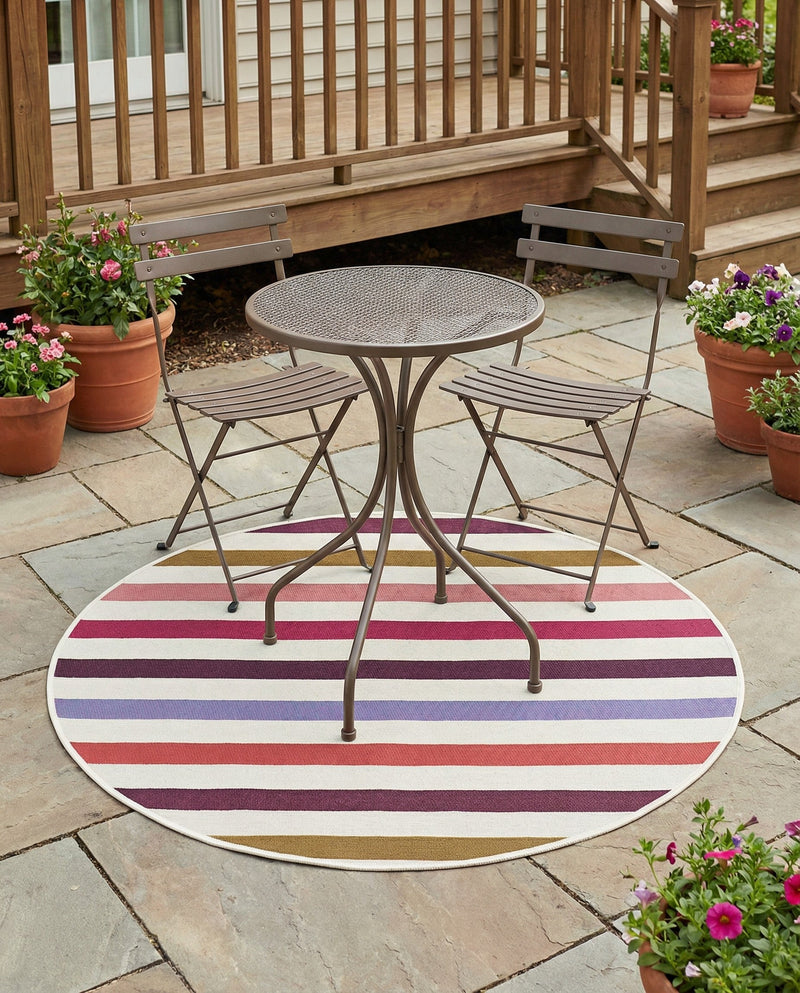 Seaside Stripes Collection Area Rug - Azul Round White  lifestyle 75
