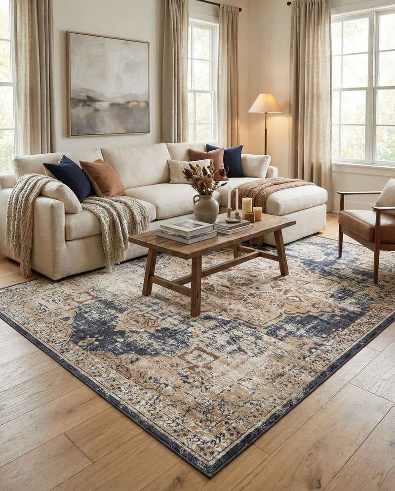 Coastal Manor Collection Area Rug -  Pelican Rectangle Dark Blue  lifestyle 62