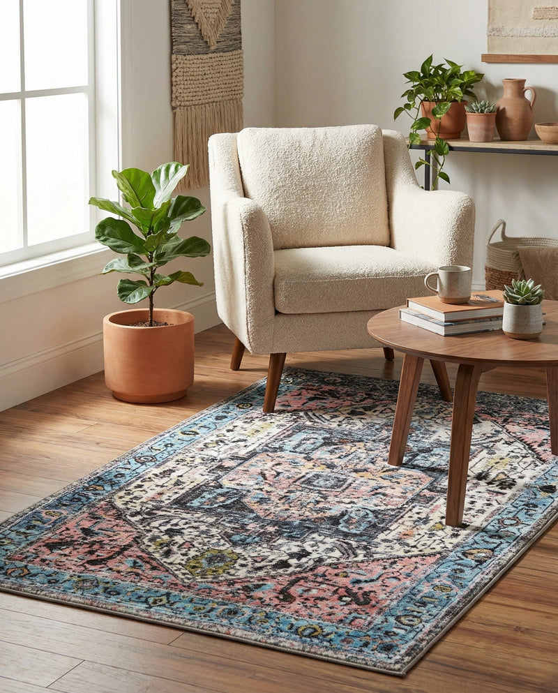 Casablanca Tapestry Collection Area Rug - Fes Rectangle Powder Blue  lifestyle 71