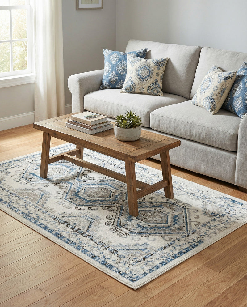 Savannah Elegance Collection Area Rug -  Tybee (Ivory Aqua) Rectangle Ivory Aqua  lifestyle 18