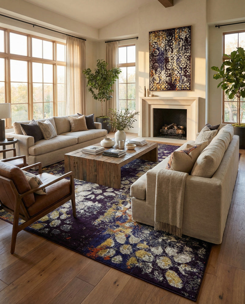 Venetian Tapestry Collection Area Rug - Murano Rectangle Navy Blue  lifestyle 61