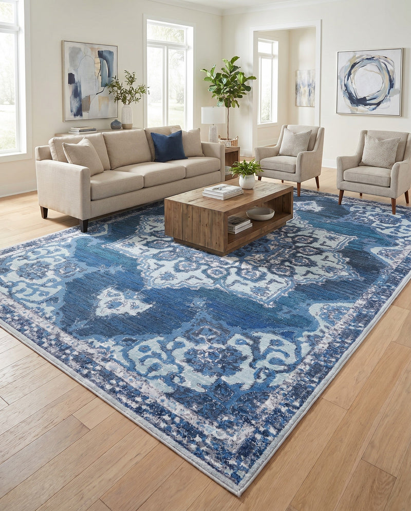 Baroque Era Collection Area Rug - Versailles (Navy Blue) Rectangle Navy Blue  lifestyle 13