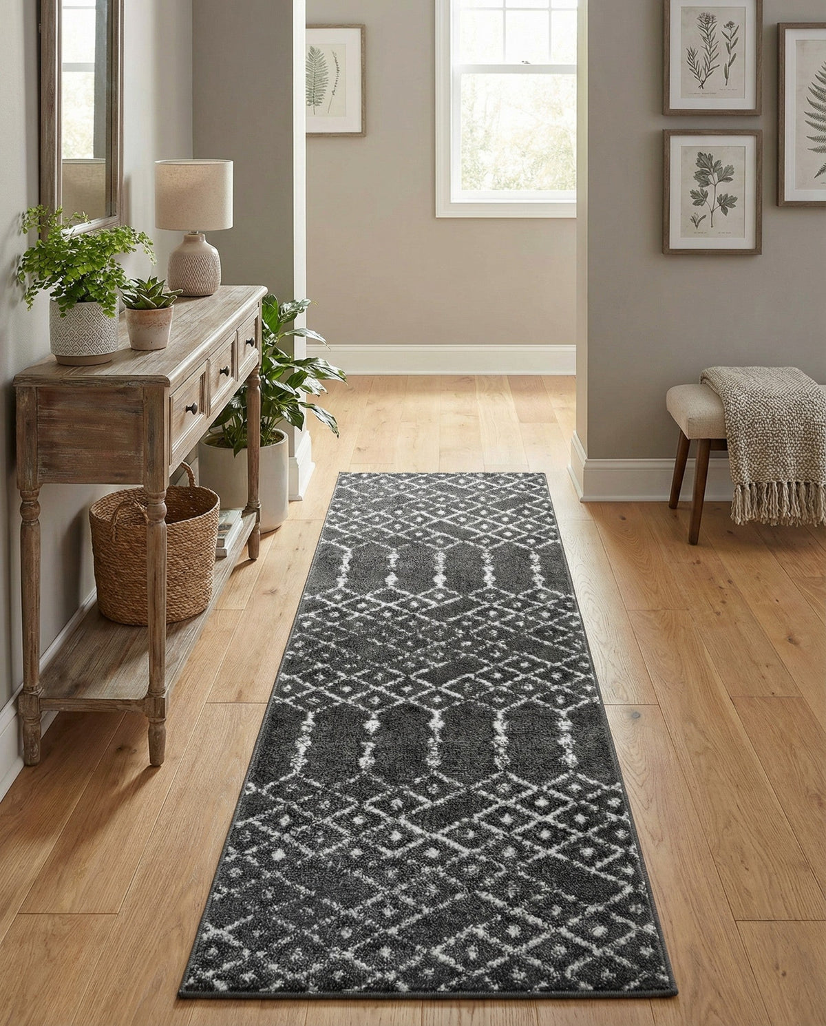 Marrakesh Lattice Collection Area Rug - Casablanca (Charcoal Gray) Runner Charcoal Gray  lifestyle 85