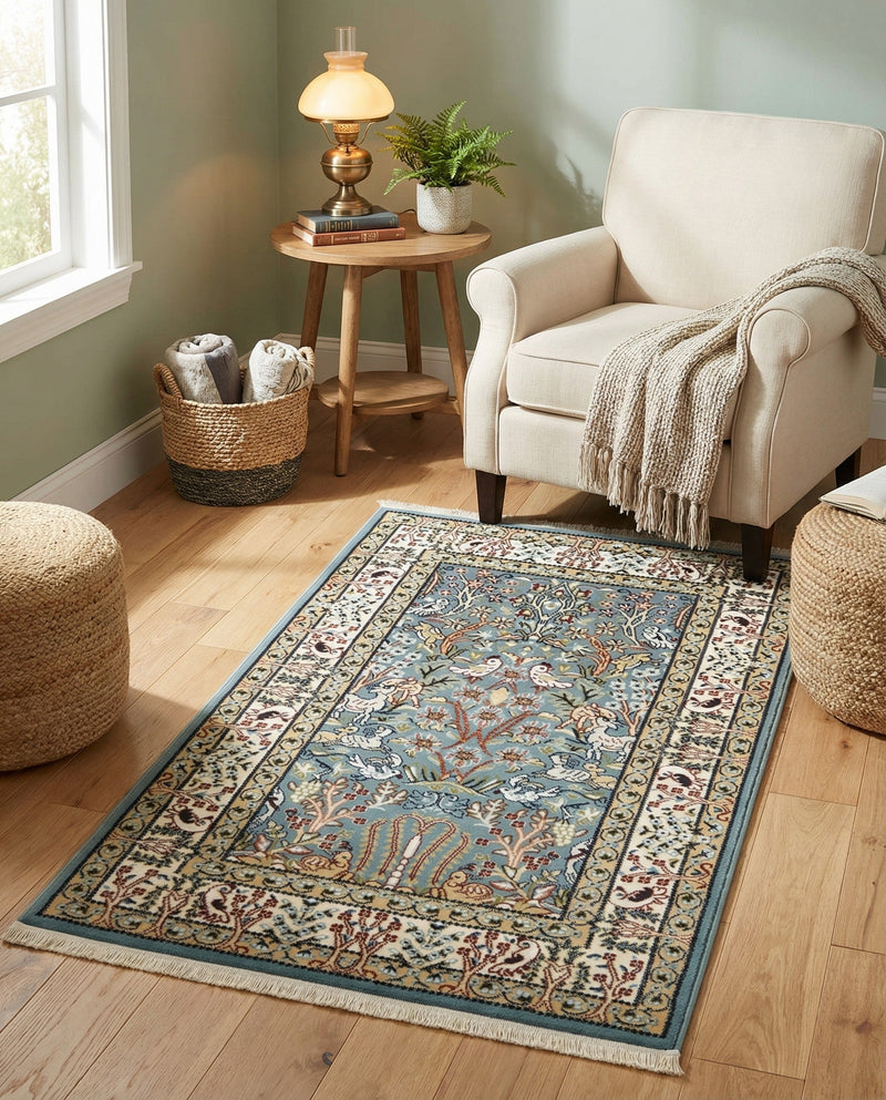 Persian Elegance Collection Area Rug -  Kerman (Blue) Rectangle Blue  lifestyle 36
