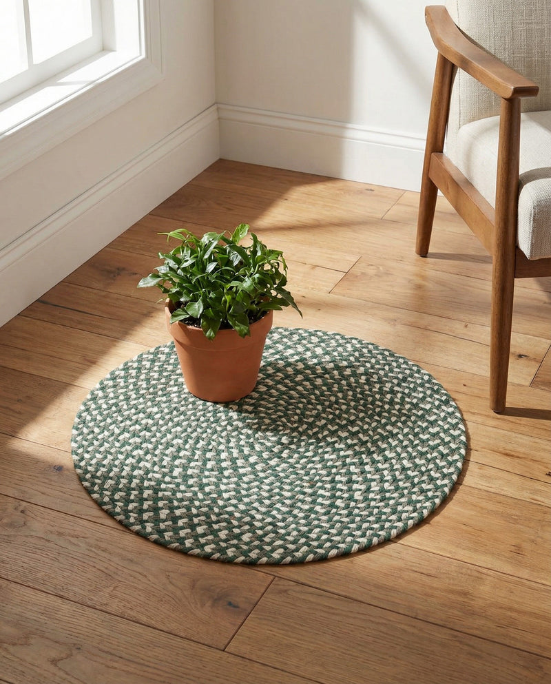 Highland Woven Jute Collection Area Rug - Glenmore (Green) Round Green  lifestyle 32