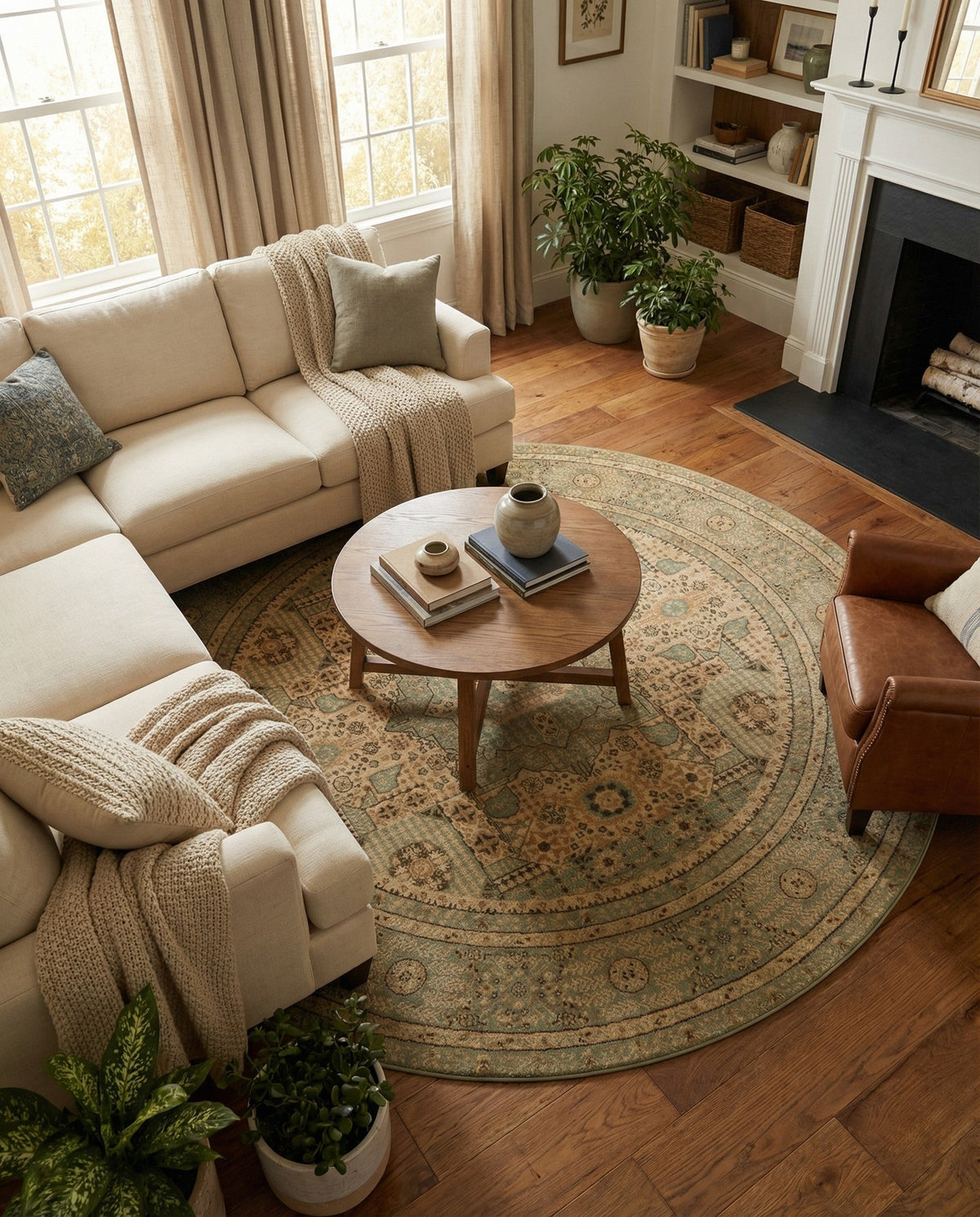 Ottoman Elegance Collection Area Rug - Sultan Round Light Green  lifestyle 168