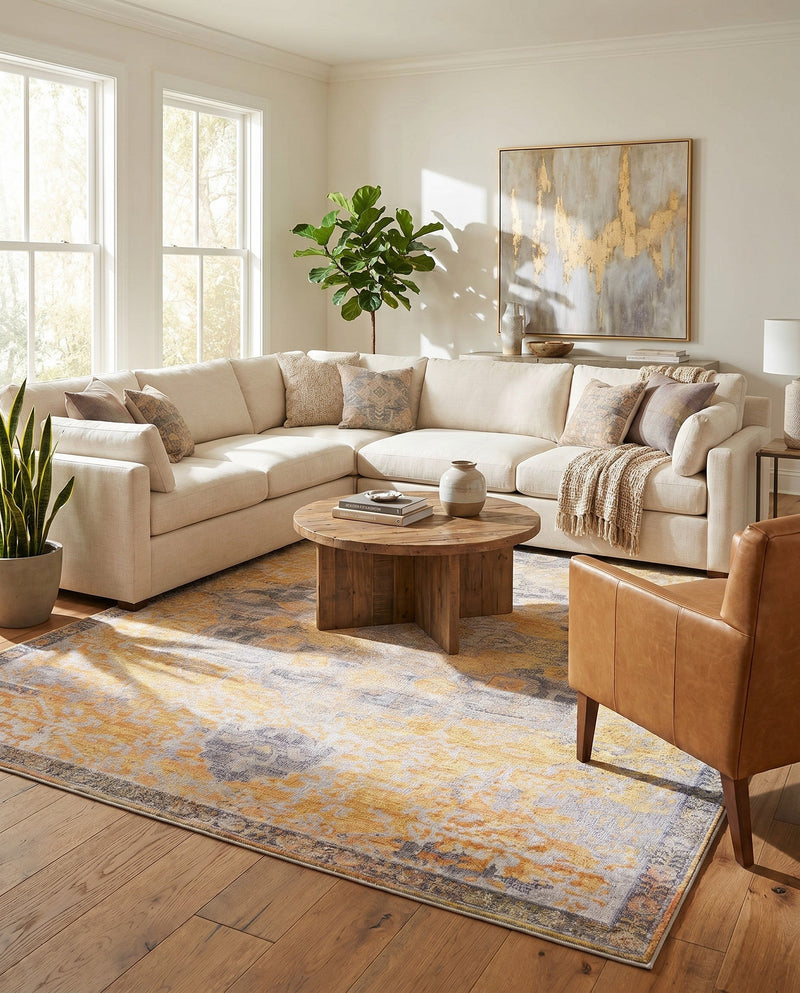 Baroque Era Collection Area Rug - Versailles (Tuscan Yellow) Rectangle Tuscan Yellow  lifestyle 7