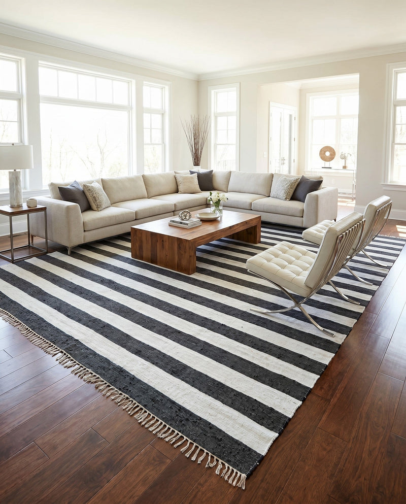 Tassel Trail Collection Area Rug - Pathway (Navy Blue) Rectangle Navy Blue  lifestyle 4
