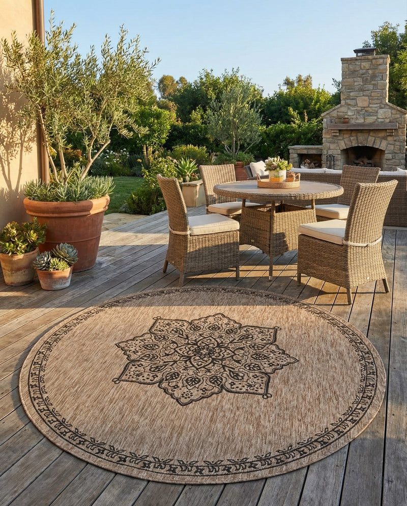 Patio Heritage Collection Area Rug -  Charleston (Beige) Round Beige  lifestyle 77