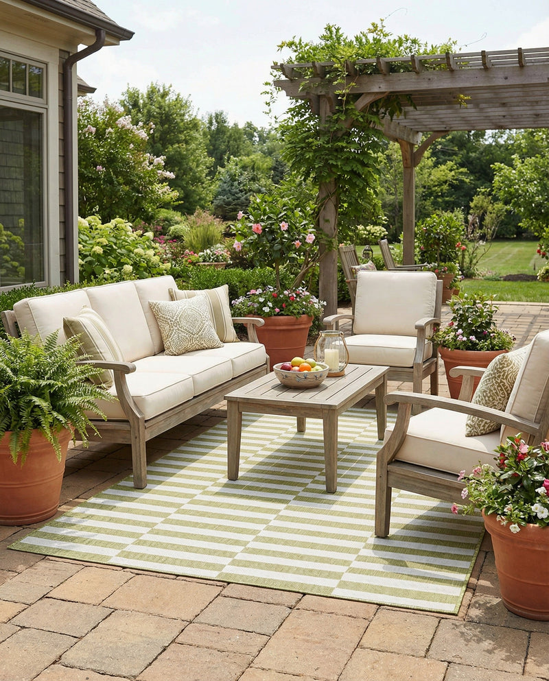 Seaside Stripes Collection Area Rug - Cabana (Green) Rectangle Green  lifestyle 43