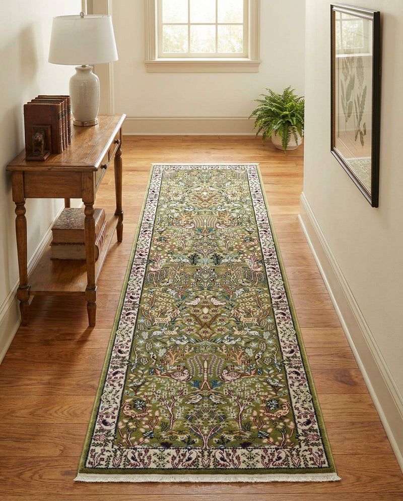 Persian Elegance Collection Area Rug -  Kerman (Green) Runner Green  lifestyle 59