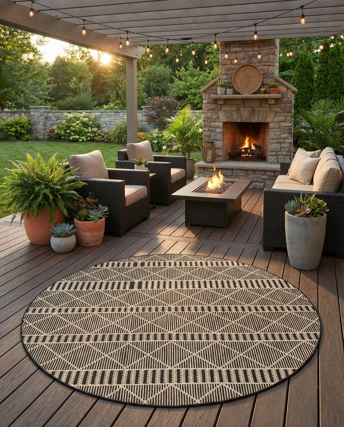 Savannah Pergola Collection Area Rug -  Glade Round Black  lifestyle 182