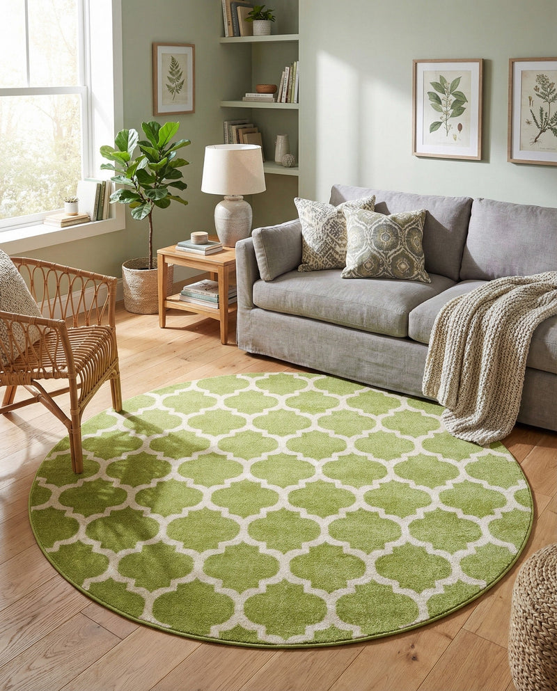 Lattice Gardens Collection Area Rug -  Bloomfield (Light Green) Round Light Green  lifestyle 34