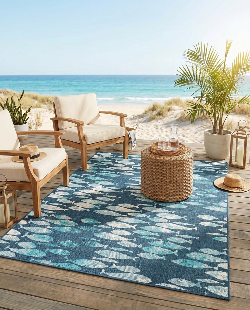 Seaside Haven Rugs Collection Area Rug -  Wavecrest Rectangle Blue  lifestyle 5