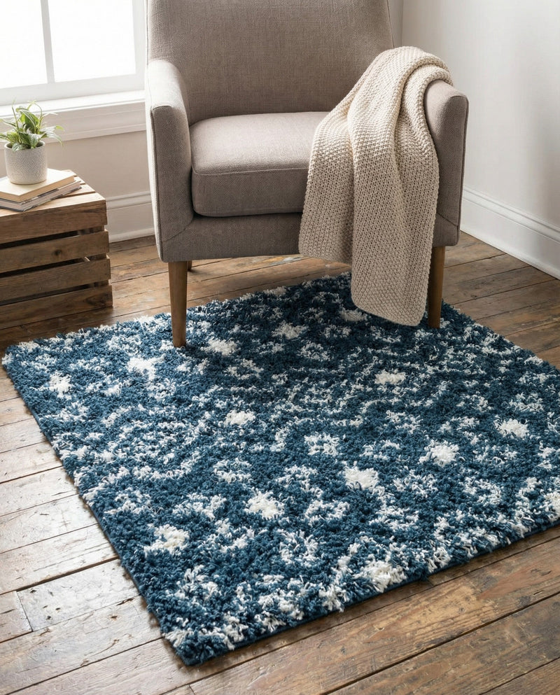 Berber Lattice Shag Collection Area Rug - Atlas (Navy Blue) Square Navy Blue  lifestyle 47