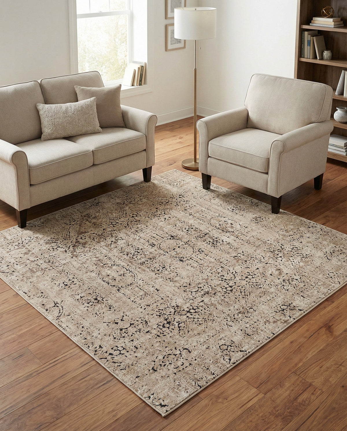 Coastal Manor Collection Area Rug -  Wavecrest Square Beige  lifestyle 84
