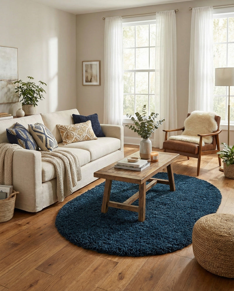 Plush Oasis Collection Area Rug - Serenity (Sapphire Blue) Oval Sapphire Blue  lifestyle 58