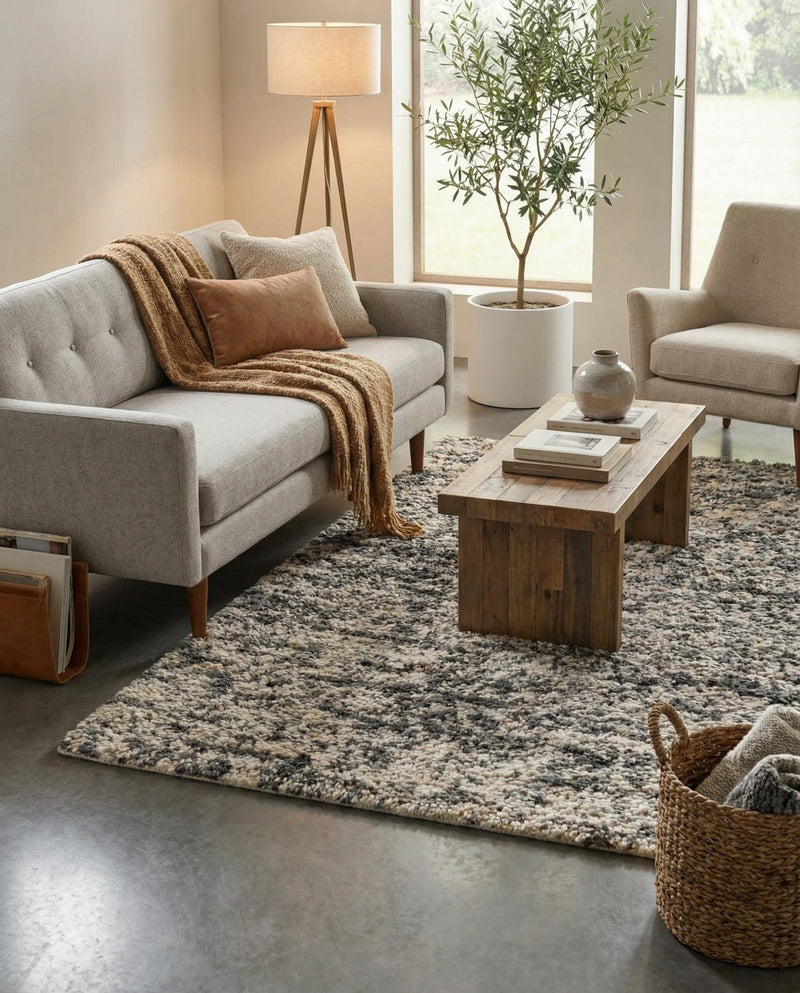 Wellington Luxe Shag Collection Area Rug - Kapiti Rectangle Salt and Pepper  lifestyle 23