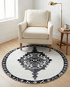 Heritage Elegance Collection Area Rug -  Winterthur (Black and White) Round Black and White  lifestyle 31