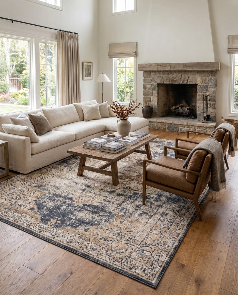 Coastal Manor Collection Area Rug -  Pelican Rectangle Dark Blue  lifestyle 37