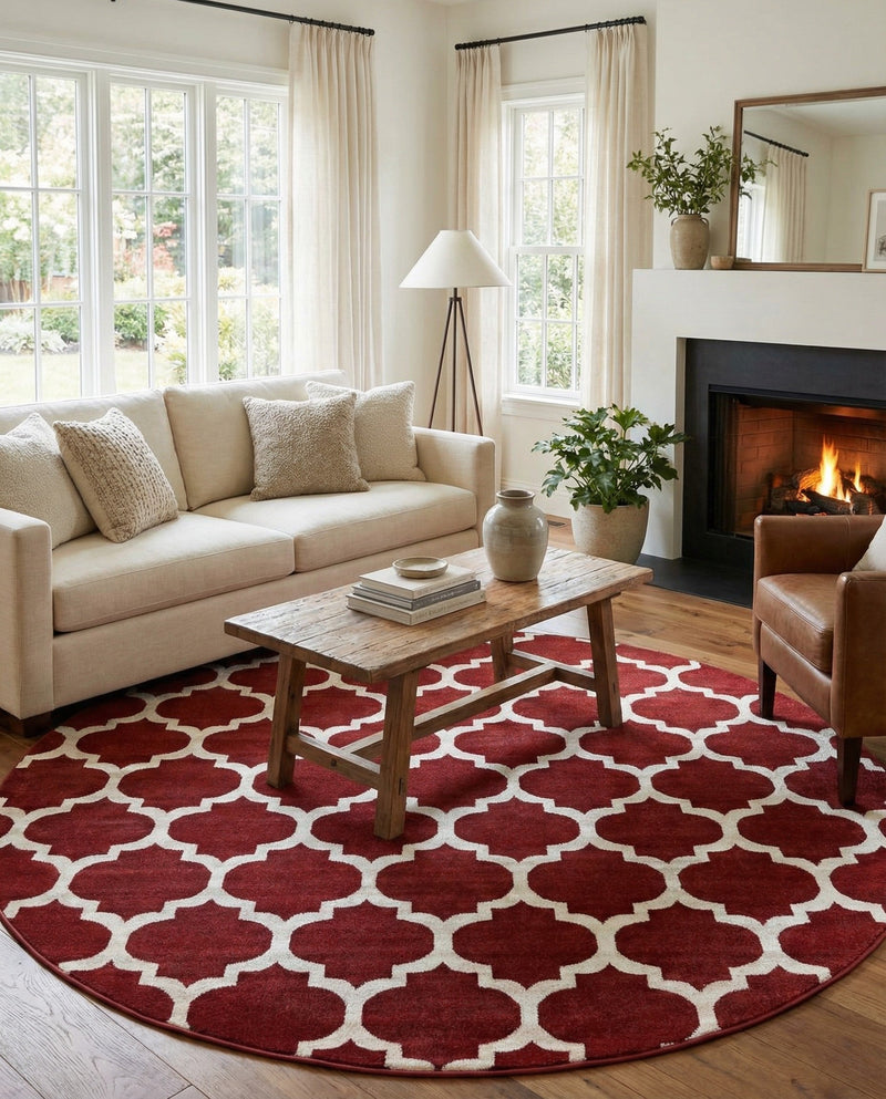 Lattice Gardens Collection Area Rug -  Bloomfield (Dark Terracotta) Round Dark Terracotta  lifestyle 34