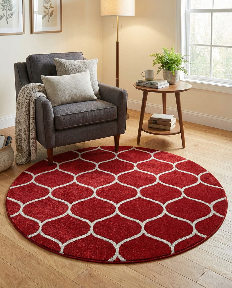 Trellis Mosaic Collection Area Rug -  Pergolatown (Red) Round Red  lifestyle 31