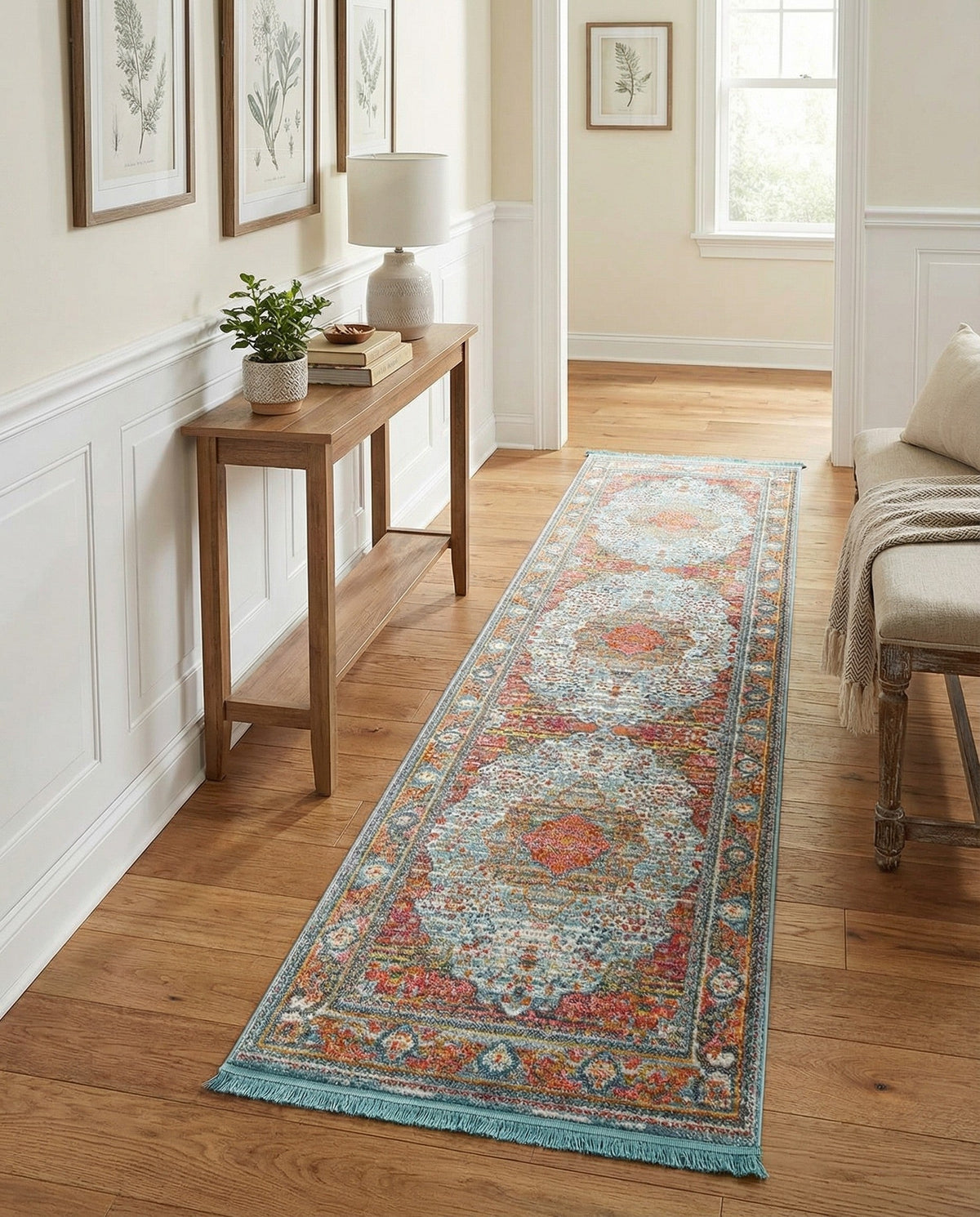 Caribbean Breeze Collection Area Rug -  Floriana Runner Light Blue  lifestyle 85