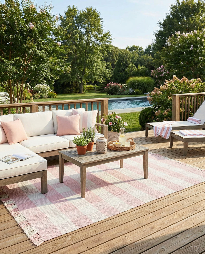 Sustainable Grid Indoor-Outdoor Oasis Collection Area Rug - Savannah Rectangle Pink  lifestyle 54