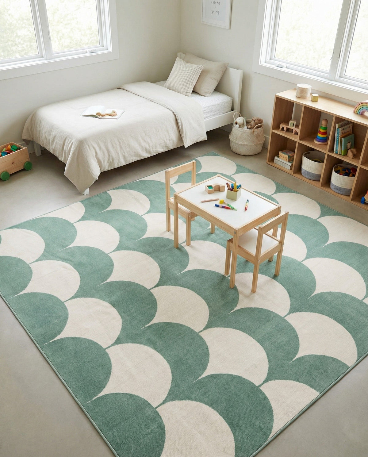 Wonder Tykes Collection Area Rug - Sparklewood Square Soft Green  lifestyle 168