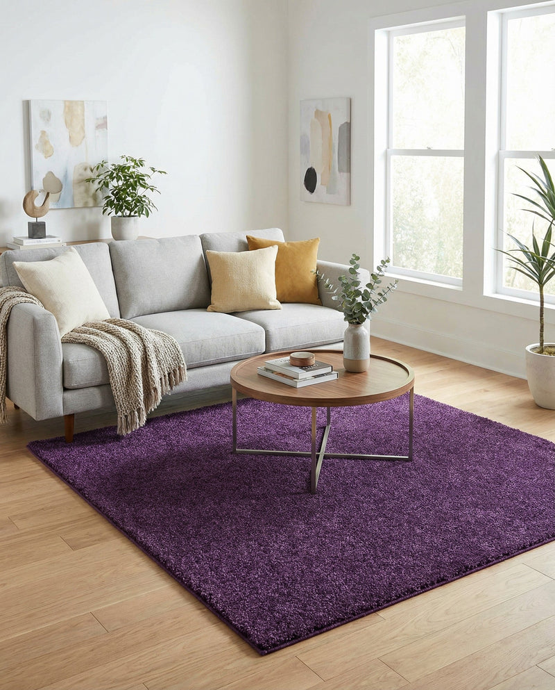 Solid Shag Seaside Collection Area Rug - Azure Cove (Violet) Square Violet  lifestyle 55