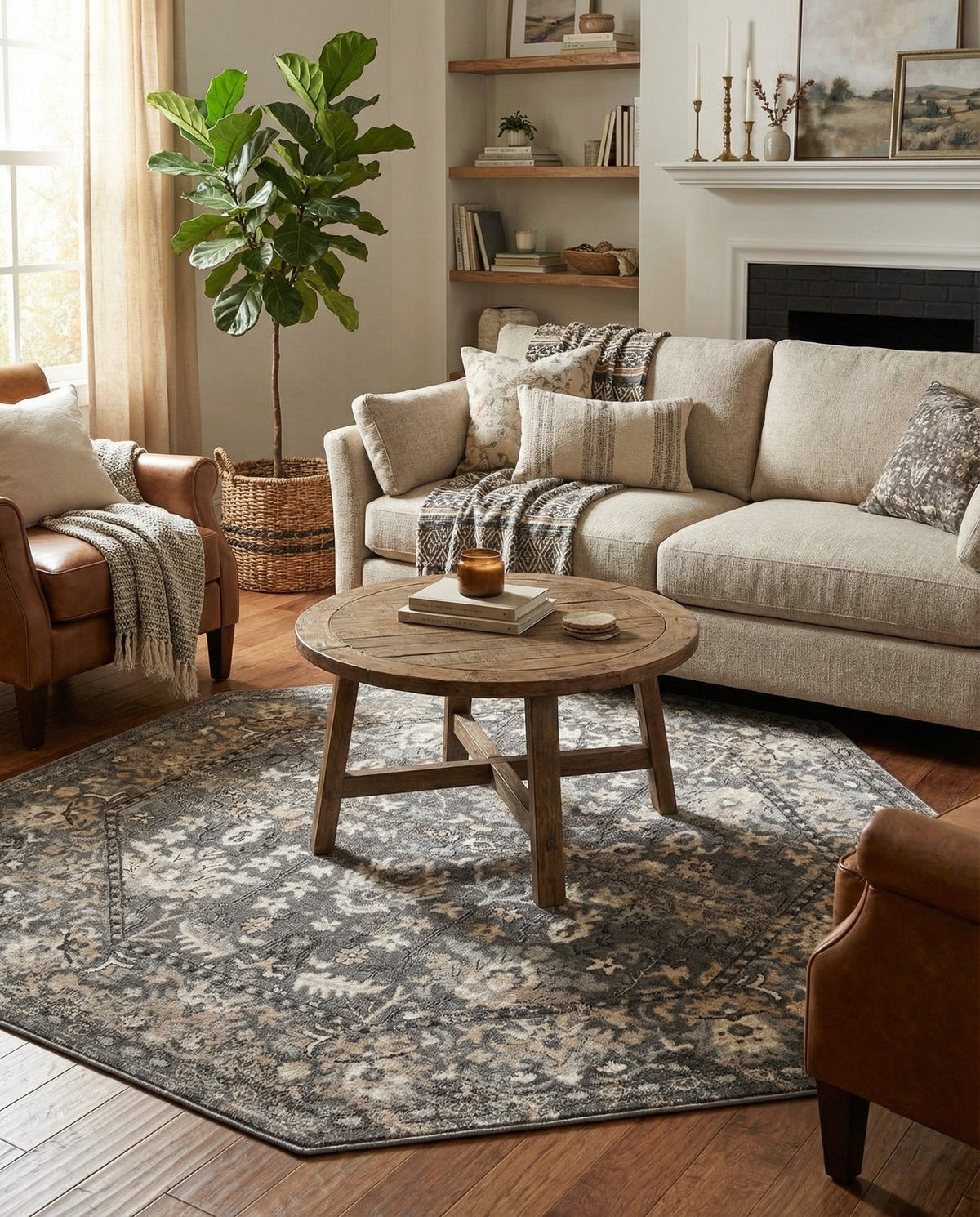 Cascade Range Collection Area Rug -  Shasta (Gray) Octagon Gray  lifestyle 122