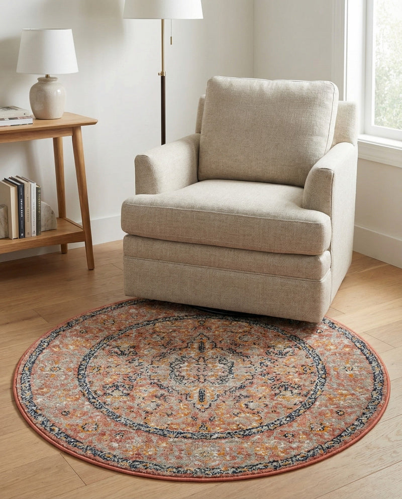 Seville Stripes Collection Area Rug - Cadiz (Brick Red) Round Brick Red  lifestyle 32