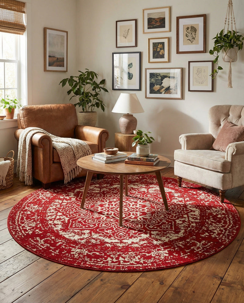 Georgetown Rugs Collection Area Rug - Dupont (Red) Round Red  lifestyle 70