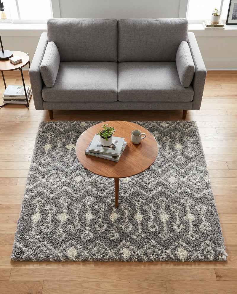 Berber Lattice Shag Collection Area Rug - Atlas (Gray) Square Gray  lifestyle 74