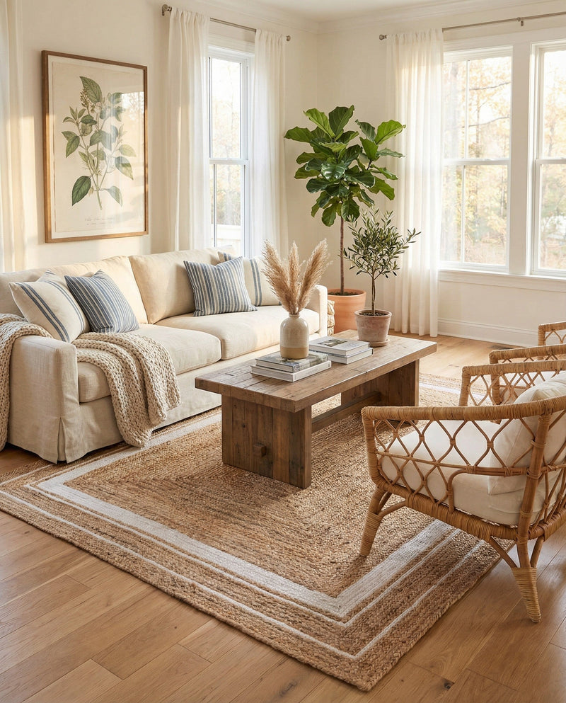Woven Seaside Jute Collection Area Rug - Nantucket Rectangle Natural and White  lifestyle 10