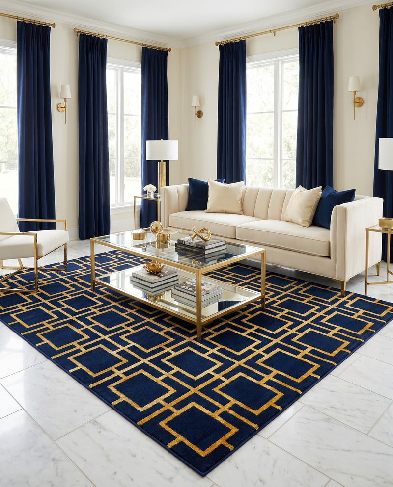 Hollywood Luxe Collection Area Rug -  Beverly (Navy Blue Gold) Rectangle Navy Blue Gold  lifestyle 4
