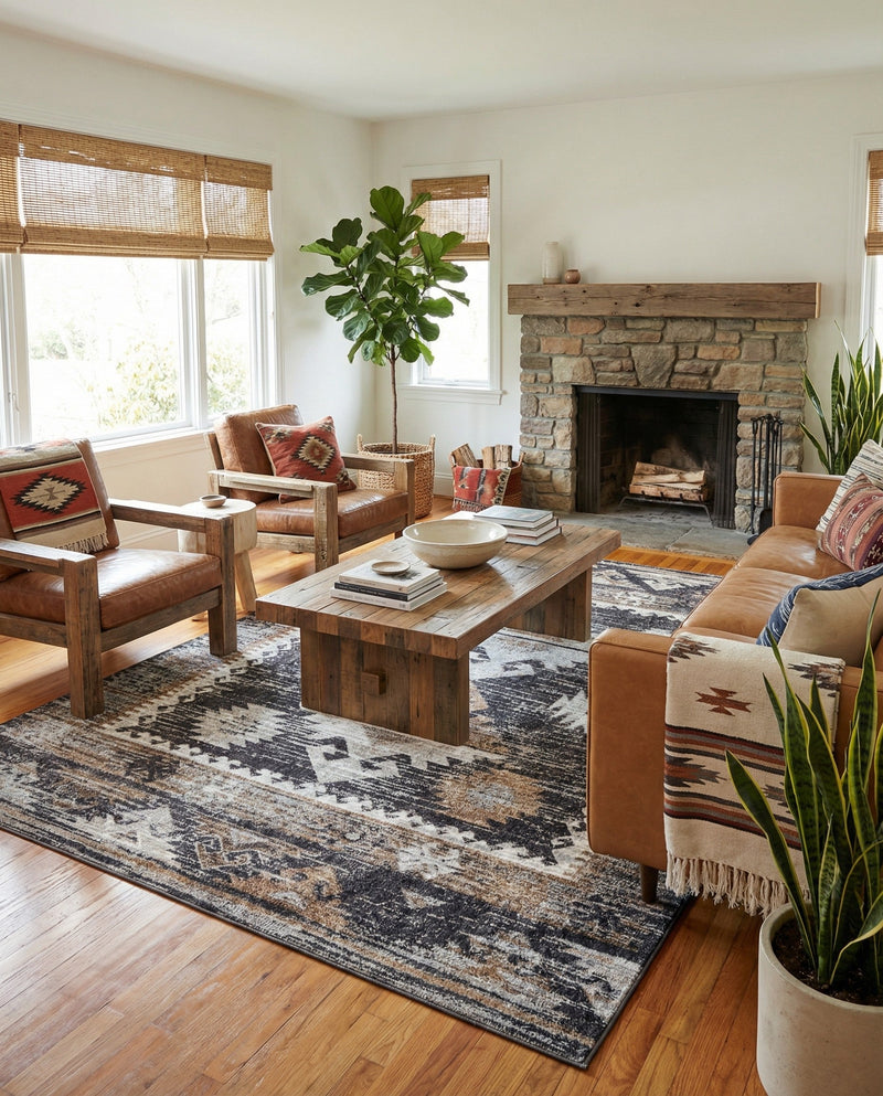 Desert Modern Eco Rug Series Collection Area Rug -  Mojave Rectangle Charcoal Gray  lifestyle 21