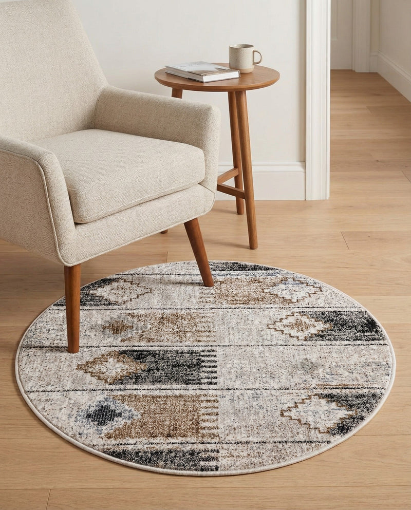 Desert Modern Eco Rug Series Collection Area Rug -  Taos Round Ivory  lifestyle 56