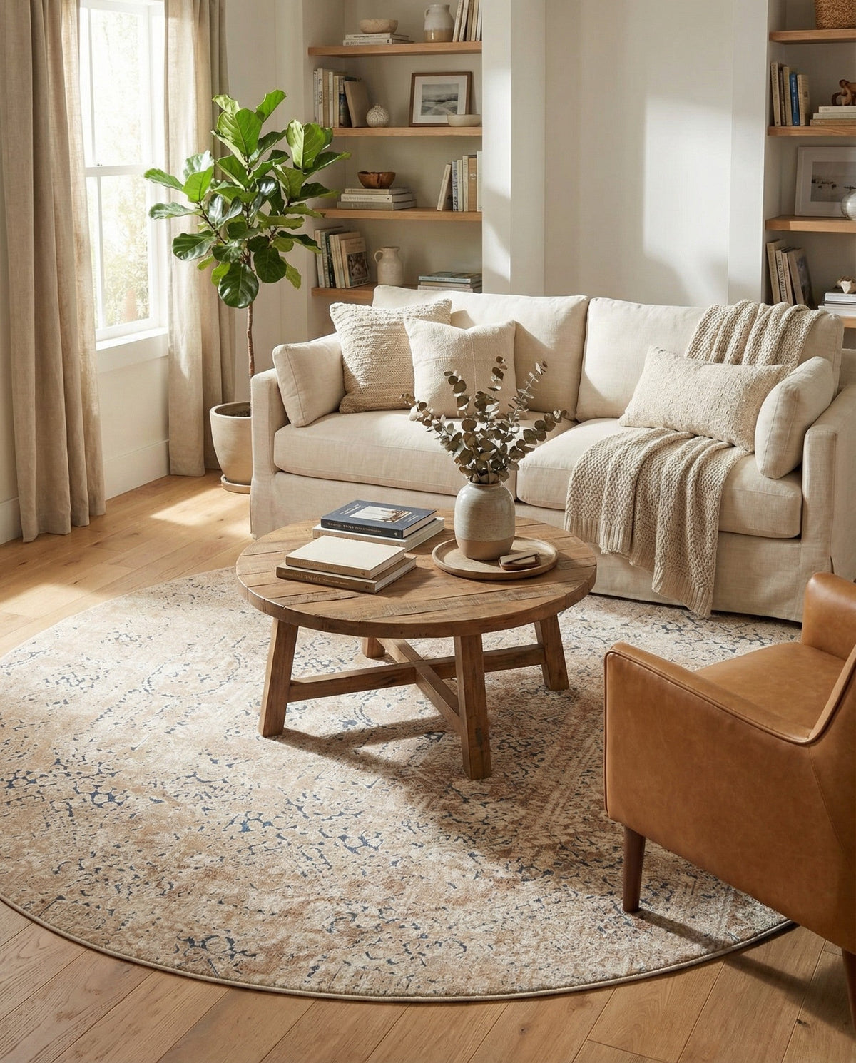 Coastal Manor Collection Area Rug -  Wavecrest Round Beige  lifestyle 129