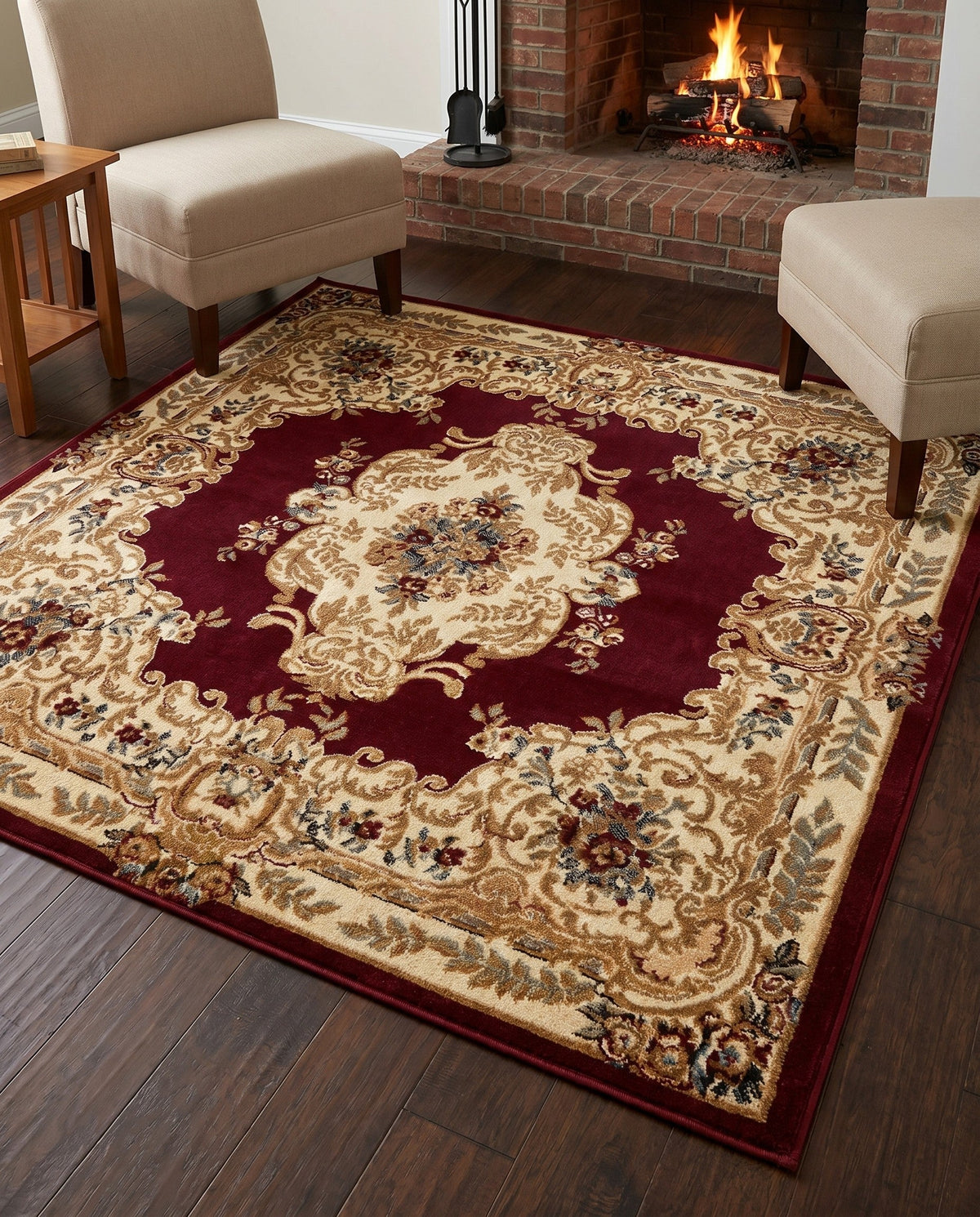 Versailles Elegance Collection Area Rug -  Vincennes Square Red  lifestyle 121