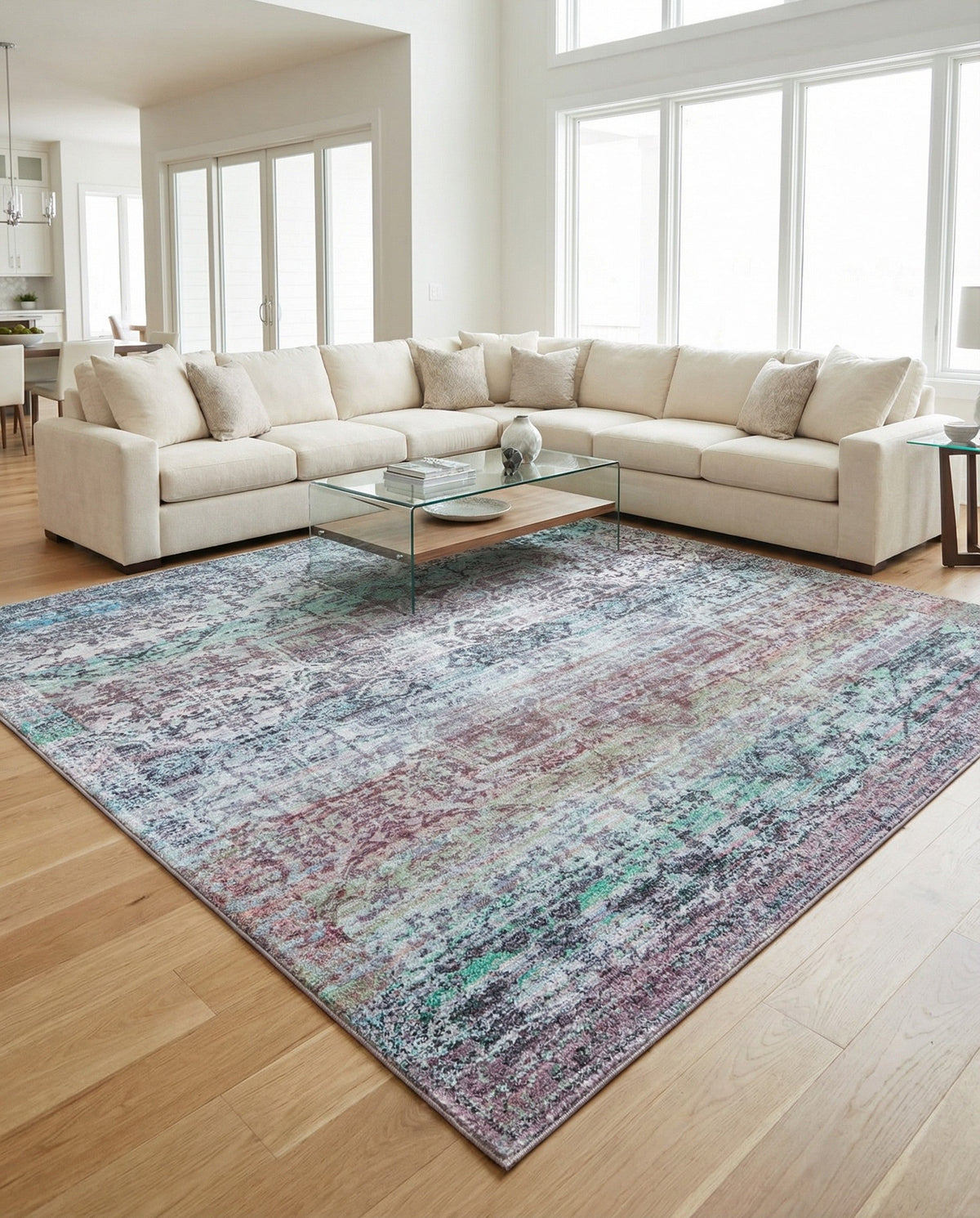 Baroque Era Collection Area Rug - Versailles (Blue Green) Square Blue Green  lifestyle 60